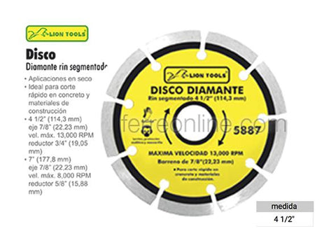 DISCO DIAMANTE SEGMENTADO 4 1/2" LION TOOLS 5887