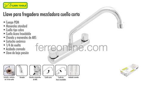 MEZCLADORA PARA FREGADERO CUELLO CORTO ABS LION TOOLS 3559