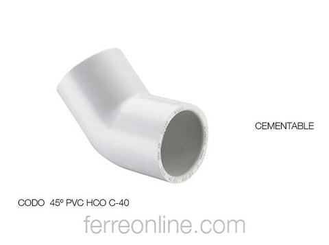 CODO PVC HIDRAULICO C-40 32MM X 45 1 1/4"